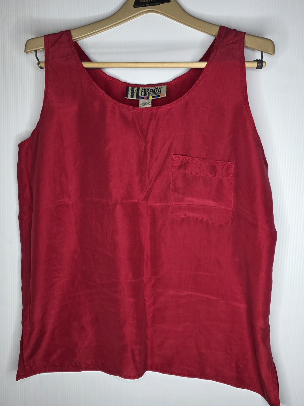 Vintage Forenza 100% Sand Washed Silk Ruby Red Scoop Neck 90s Tank Top  Large